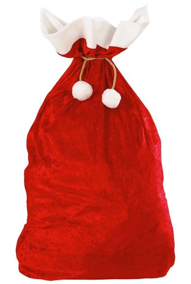 Deluxe Santa Sack in red velvet. Large bag measuring 100cm x 60cm with gold cord by Widmann 1561X from Karnival Costumes.