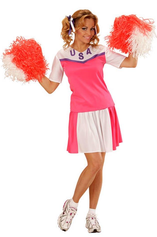 American Cheerleader Fancy Dress Costume in sizes small, medium and large by Widmann 0061 and available from Karnival Costumes