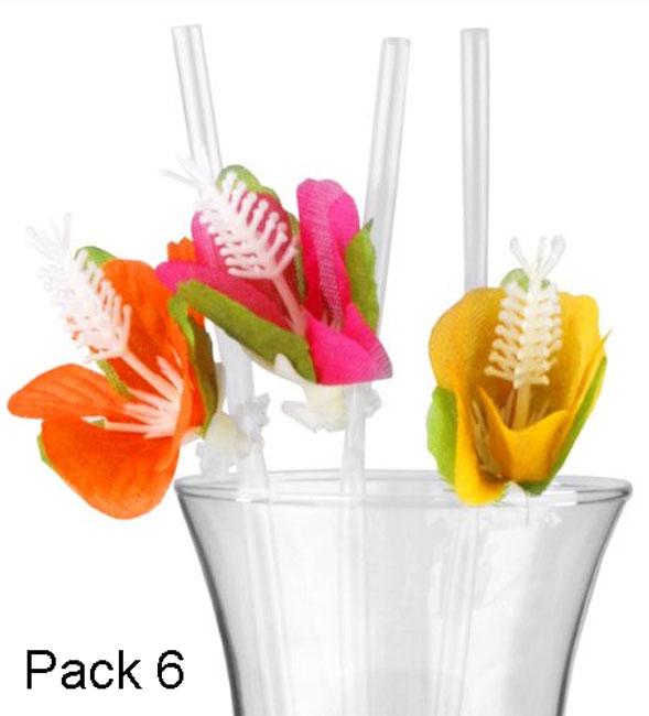 Pk 6 Beach Party or Luau Hibiscus Flower Drinking Straws by Amscan 461047 available from Karnival Costumes online party shop