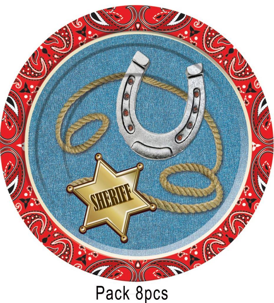 Pack of 8 dessert plates from the Wild Out West range of cowboy party goods by Forum Novelties 75918 available from Karnival Costumes