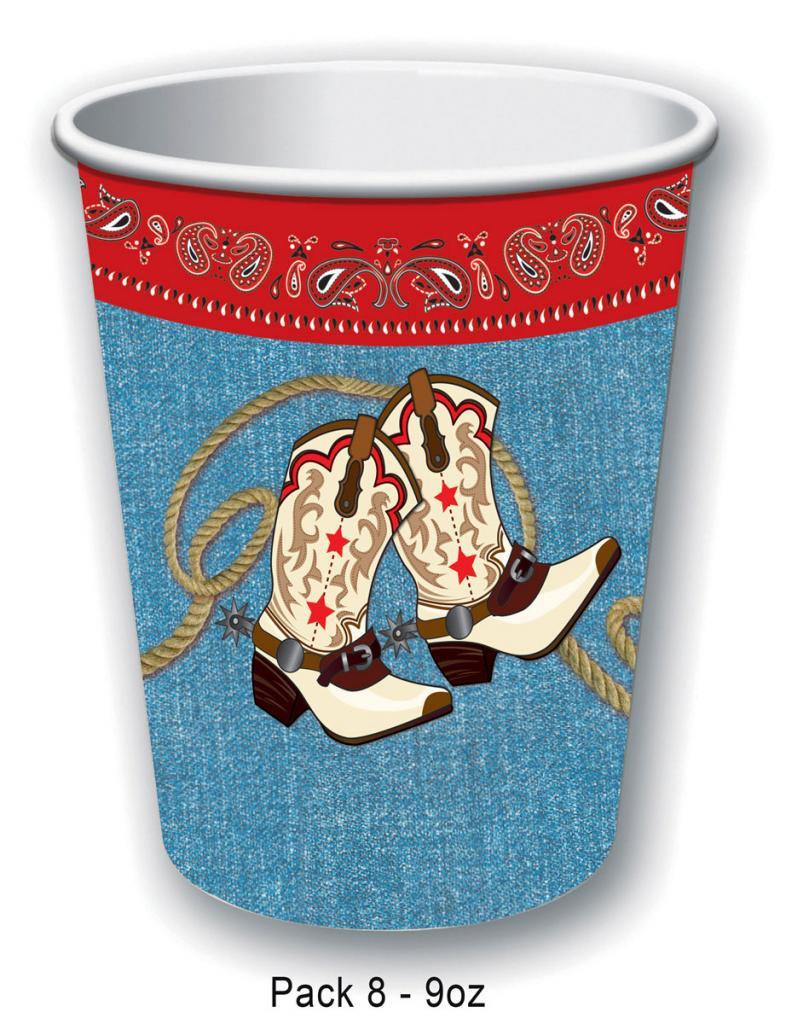 Way Out West Western Cowboy themed party paper cups 8x 9oz by Forum 75922 from a great range of tableware at Karnival Costumes online party shop