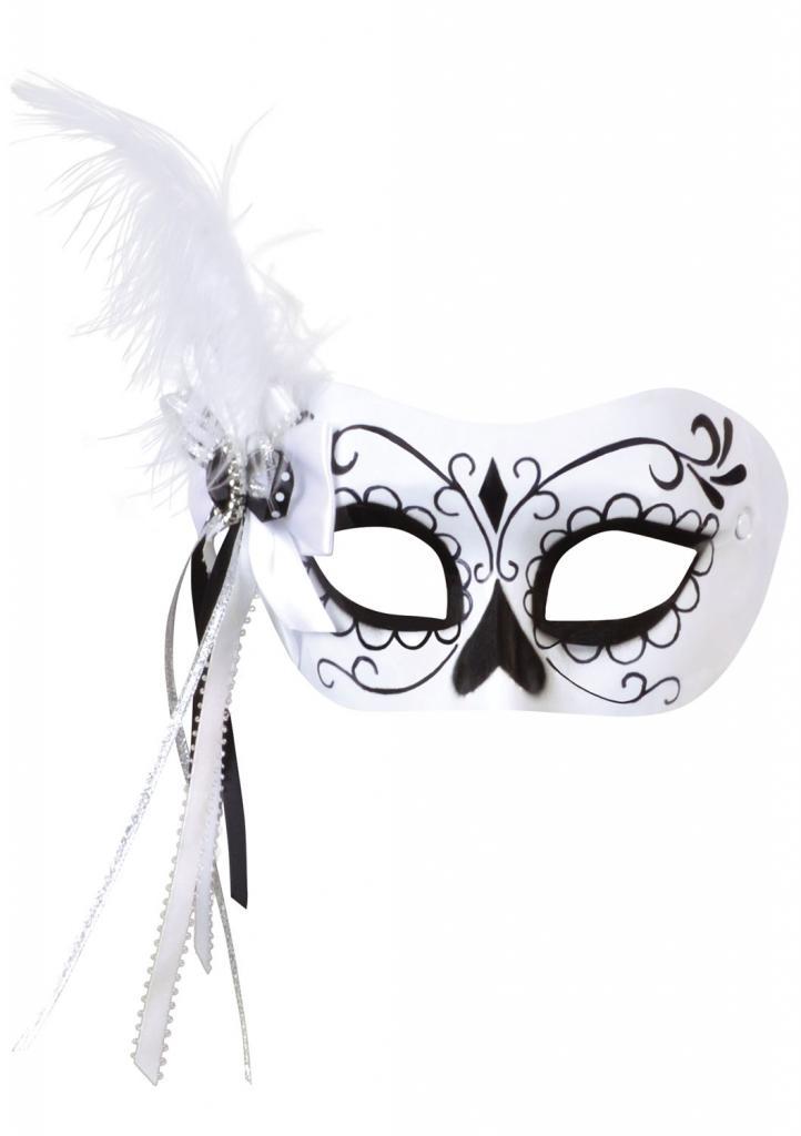 Deluxe Black Feather Eyemask with Gem and Feather Trim at the side EM793 available here at Karnival Costumes online party shop