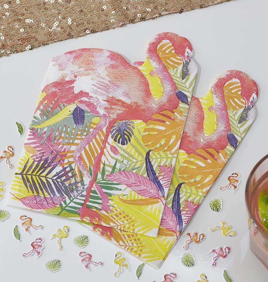 Flamingo Fun Paper Napkins cut to shape. Pack 20 exotic disposable napkins by Ginger Ray FL-202 available here at Karnival Costumes online party shop