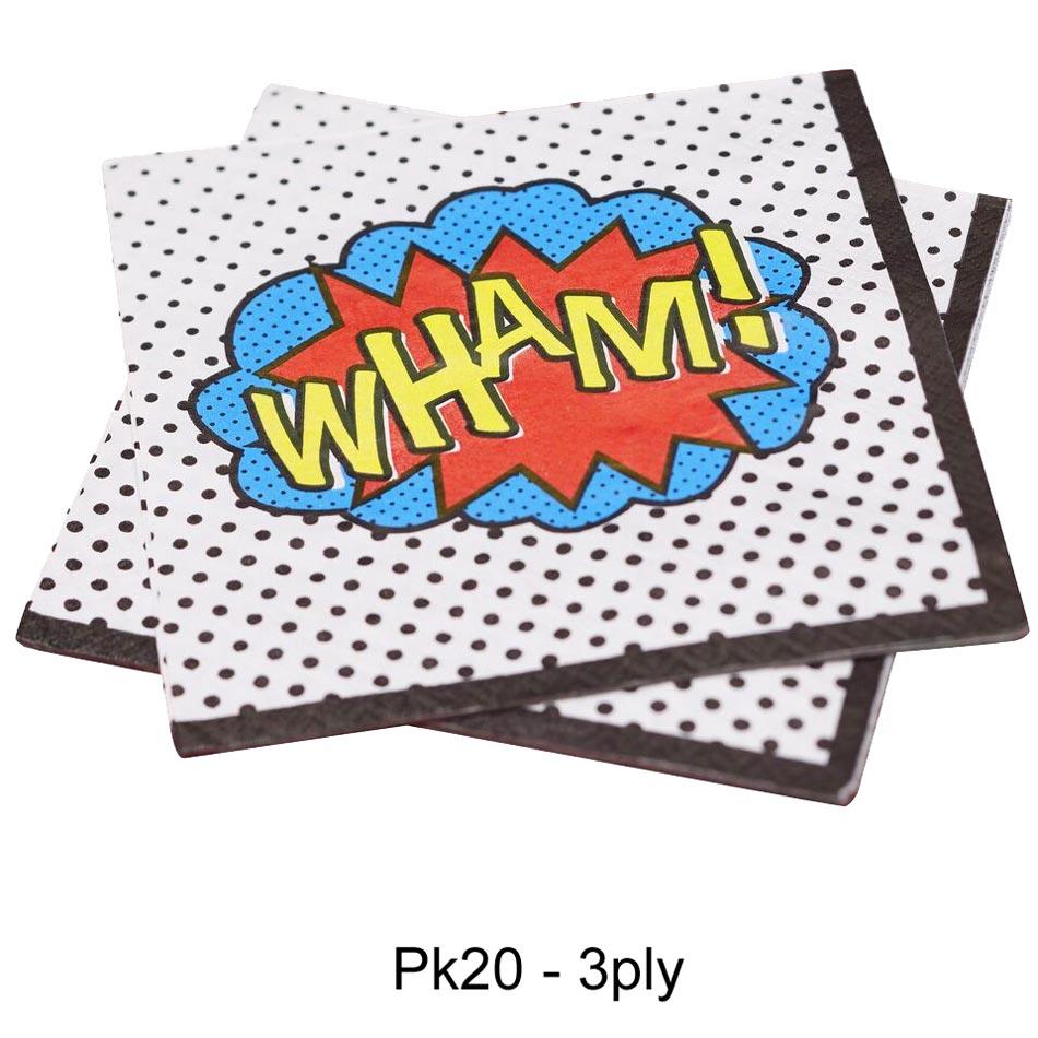 Pack 20 luxry 3ply Comic Superhero Paper Napkins by Ginger Ray CS-902 available here at Karnival Costumes online party shop
