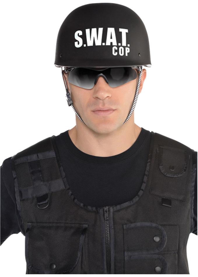 SWAT Helmet for Adults in black with white wording to the front. By Amscan 847858 it's available here at Karnival Costumes online party shop