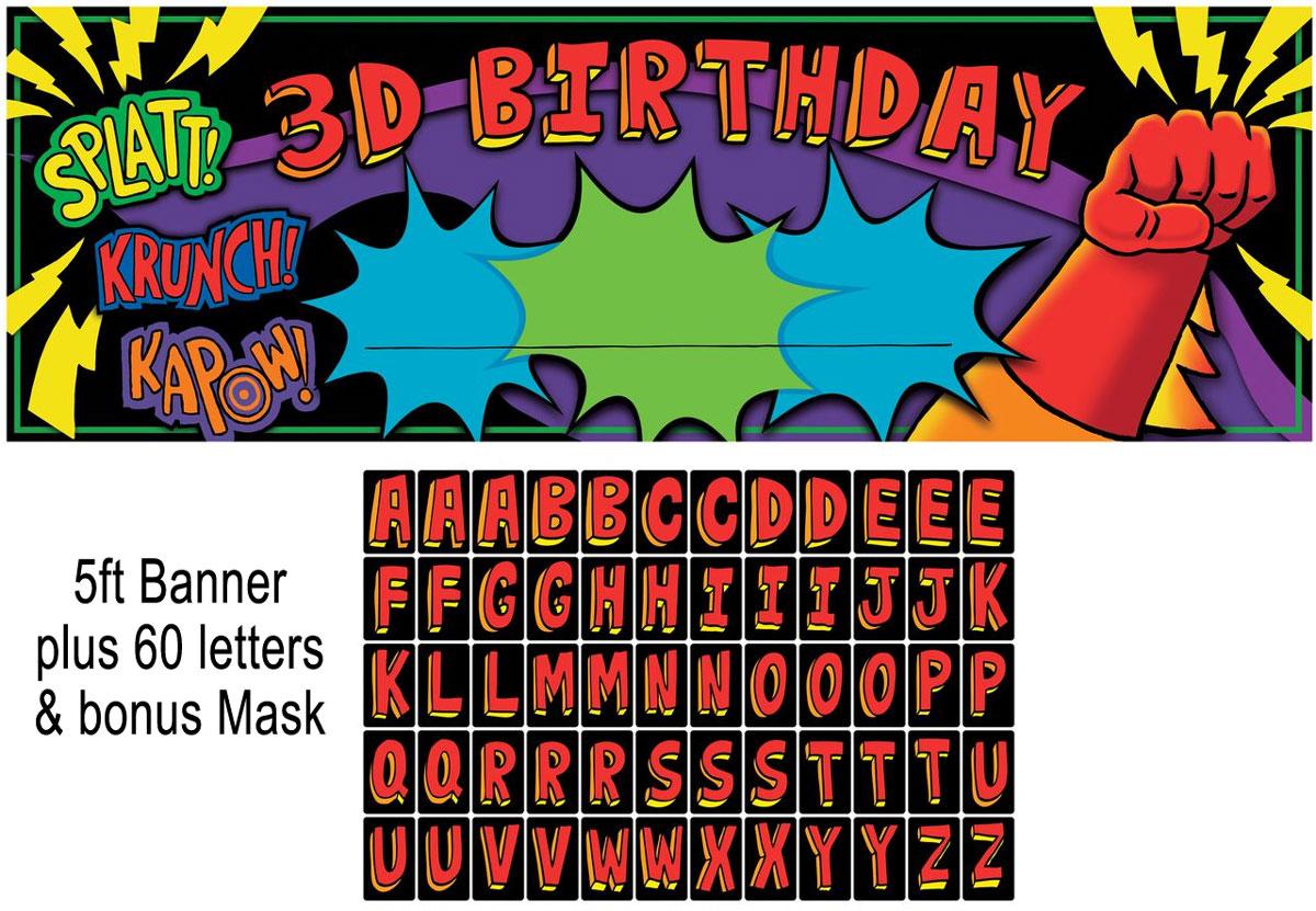 3D Giant Superhero Birthday Party Banner by Creative Party 295210 available here at Karnival Costumes online party shop