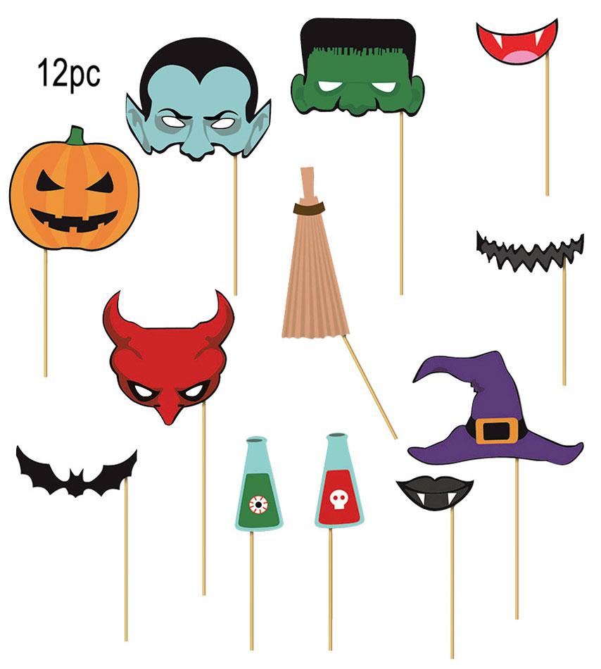 12pc Halloween Selfie and Photo Booth Props set by Guirca 19927 available from a massive collection of Halloween party goods her at Karnival Costumes online Halloween party shop