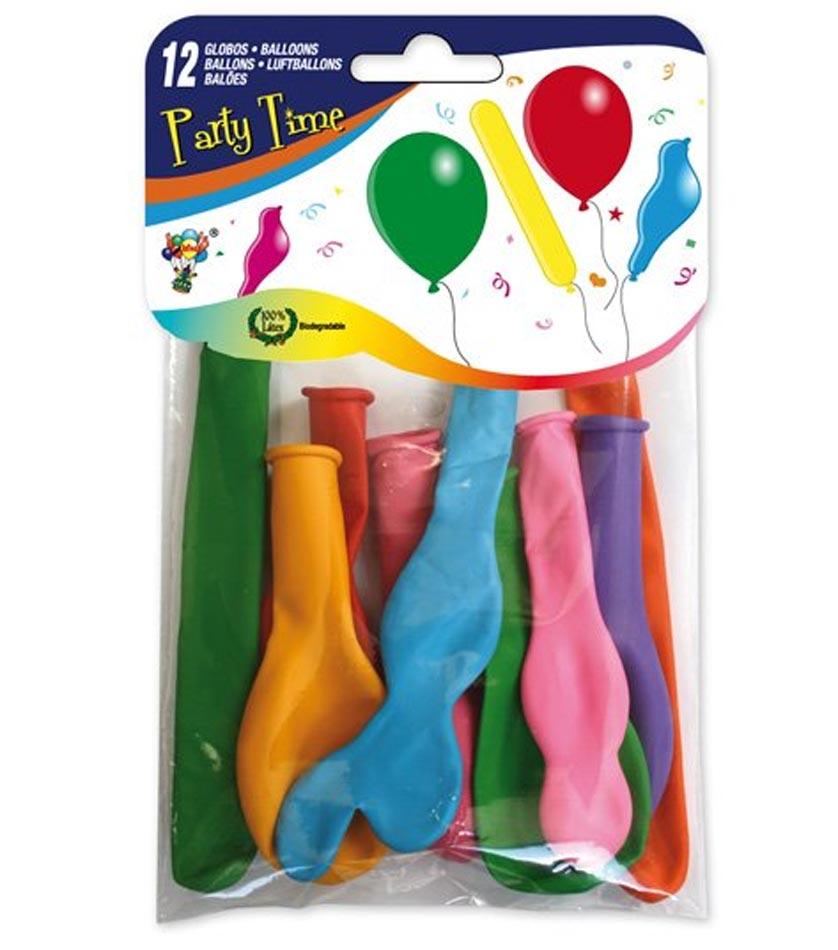 Pack of 12 Party Time Balloon in Assorted Colours by Globos 102 available here at Karnival Costumes online party shop