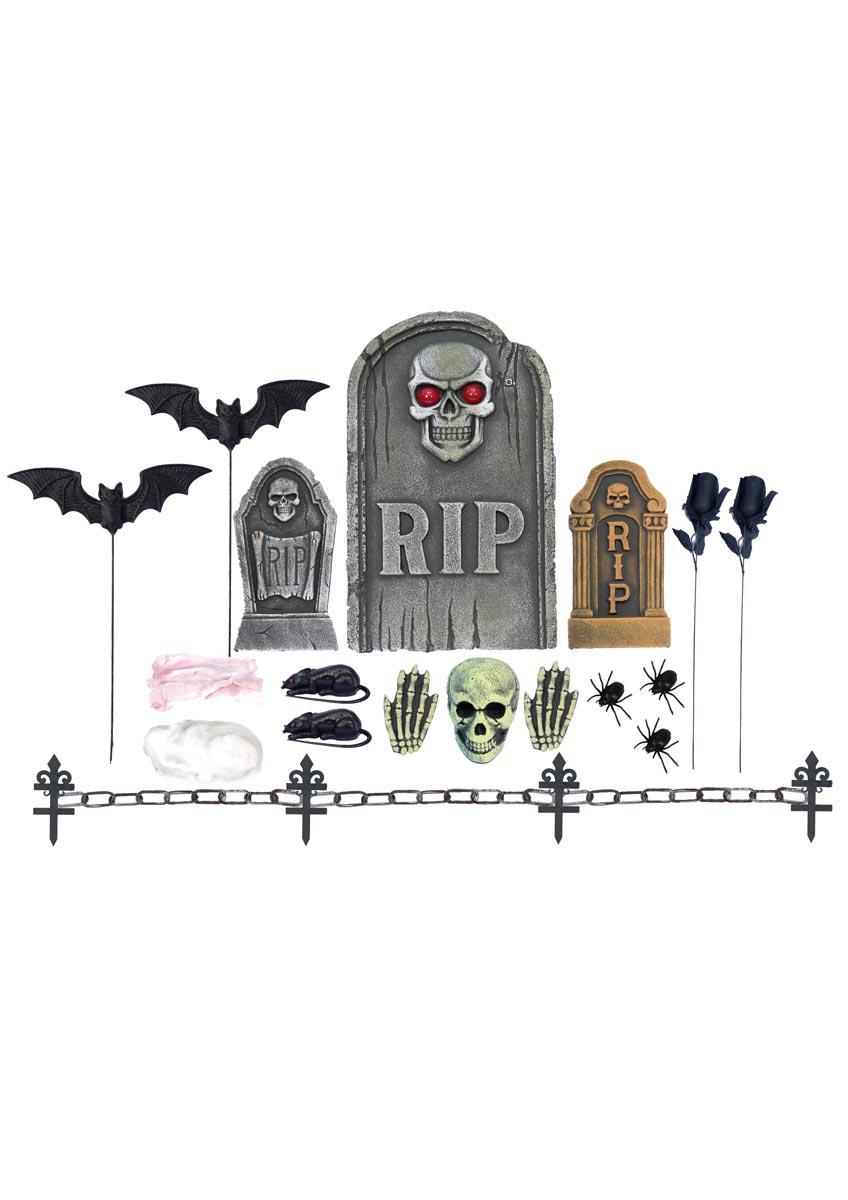 24 pce Gravestone Kit with Light-up Tombstone by Henbrandt V14287 available here at Karnival Costumes online Halloween shop