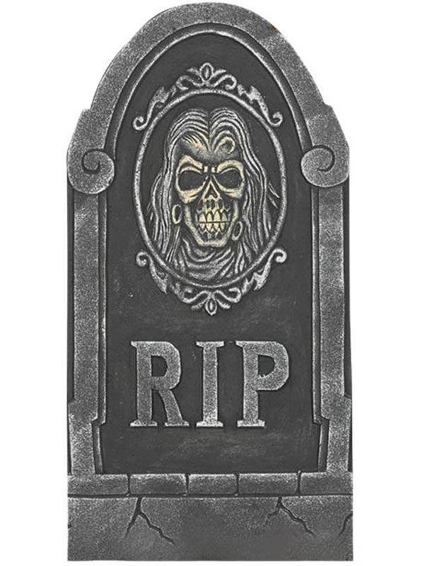 3D Gravestone with Skull and RIP 65cm Halloween Tombstone by Guirca 26127 available here at Karnival Costumes online Halloween party shop