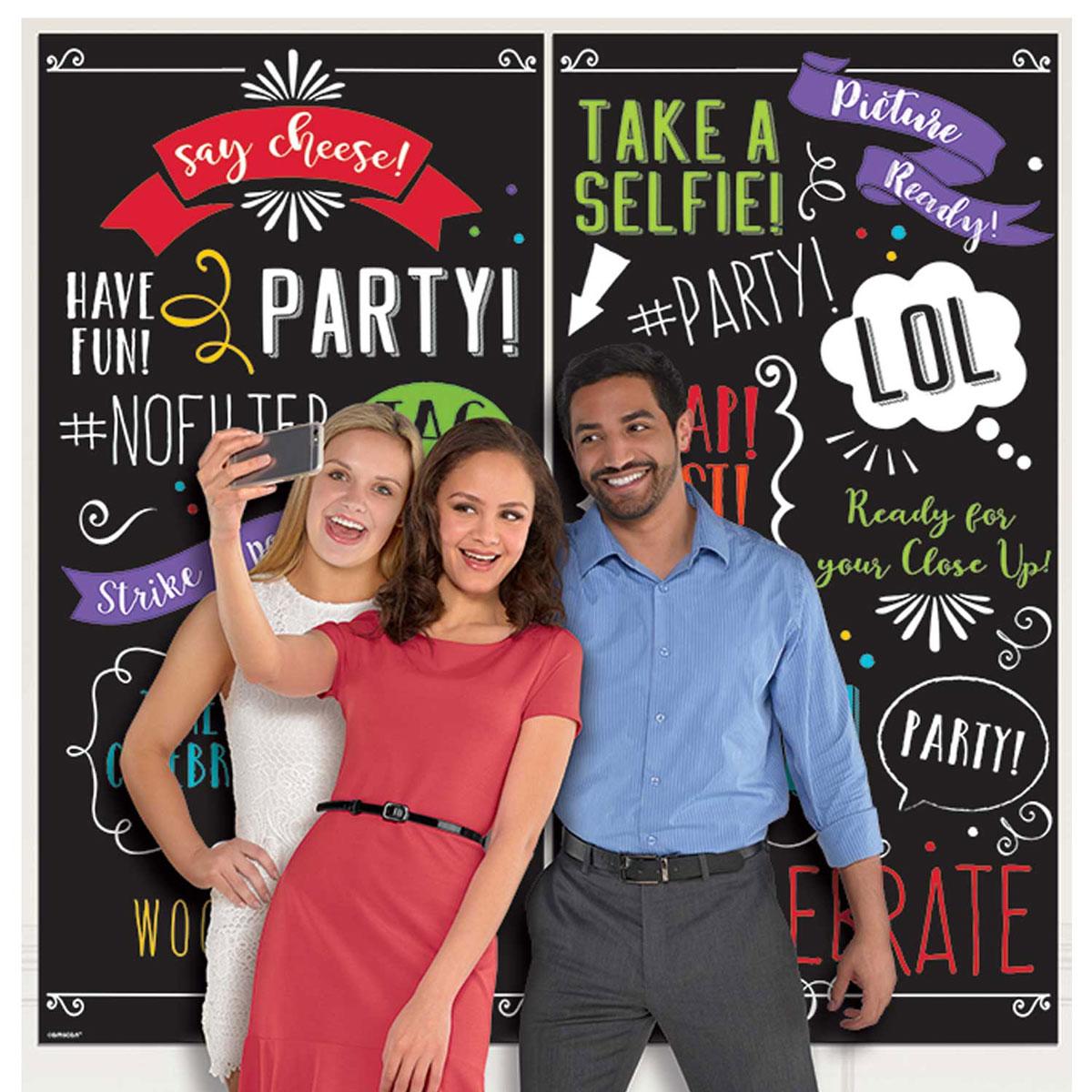 Party Selfie Scene Setter Photo Booth Backdrop 1.65m x 1.65m by Amscan 670717 available here at Karnival Costumes online party shop