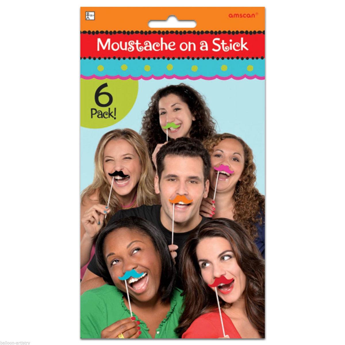 Fiesta Moustache on a Stick - pk6 by Amscan 391408 available here at Karnival Costumes online party shop