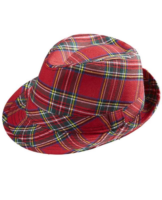 Red Tartan Fedora Hat by Widmann 0093G available here at Karnival Costumes online party shop