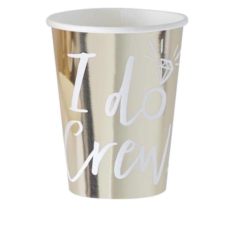 Gold Foiled I Do Crew Paper Cups - 8pcs by Ginger Ray ID-408 available here at Karnival Costumes online party shop