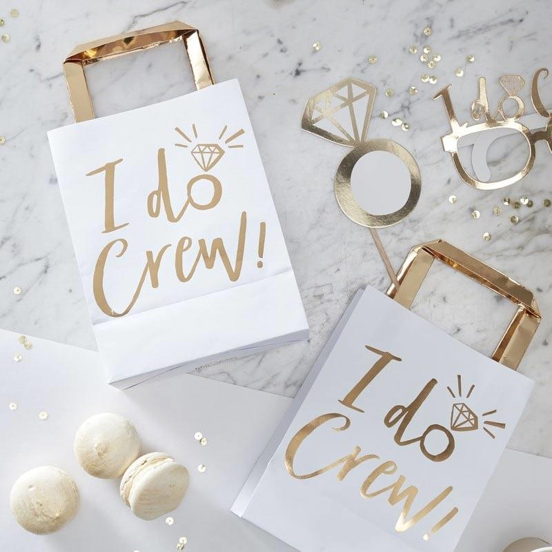 Gold Foiled I Do Crew Hen Night Party Bags by Ginger Ray ID-423 available from the range here at Karrnival Costumes online party shop