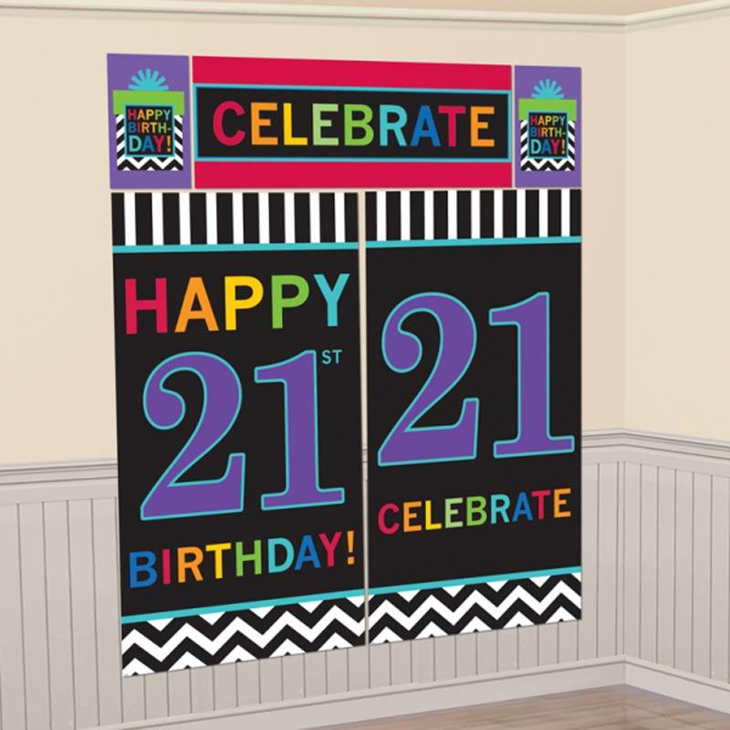 21st Birthday Party Wall Decoration Pack - 5pc by Amscan 997921 available here at Karnival Costumes online party shop