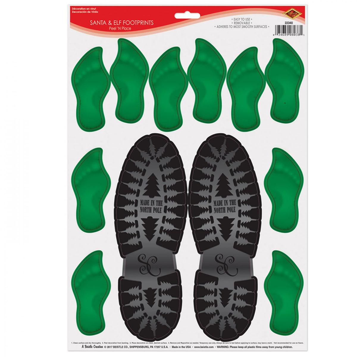 Santa and Elf Footprints Peel 'N Place by Beistle 22340 available in the UK here at Karnival Costumes online party shop