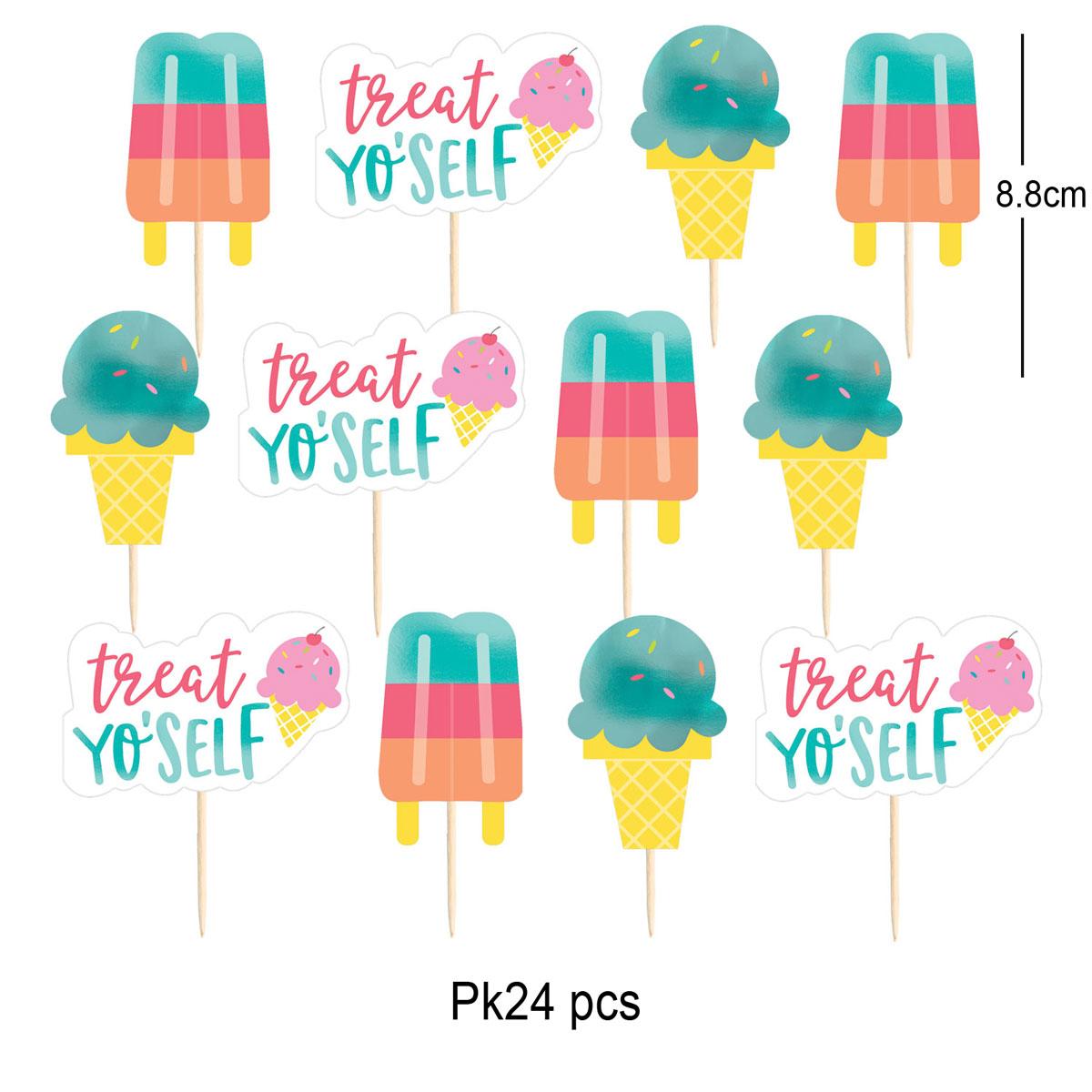 Just Chillin Ice Cream Picks 8.8cm pk24 by Amscan 400280 available here at Karnival Costumes online party shop