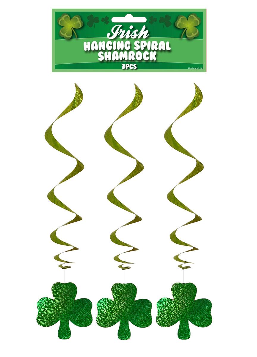 St. Patrick's Day Hanging Shamrock Swirls - pk 3 pieces by Henbrandt X21052 available here at Karnival Costumes online party shop