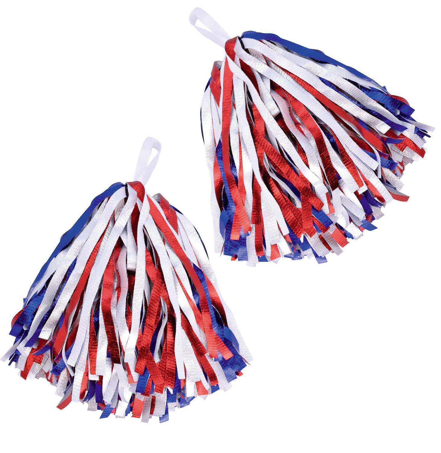 A pair of Patriotic Red White and Blue Cheerleader Pom Pom Shakers by B Novs BA1323 available here at Karnival Costmes online party shop