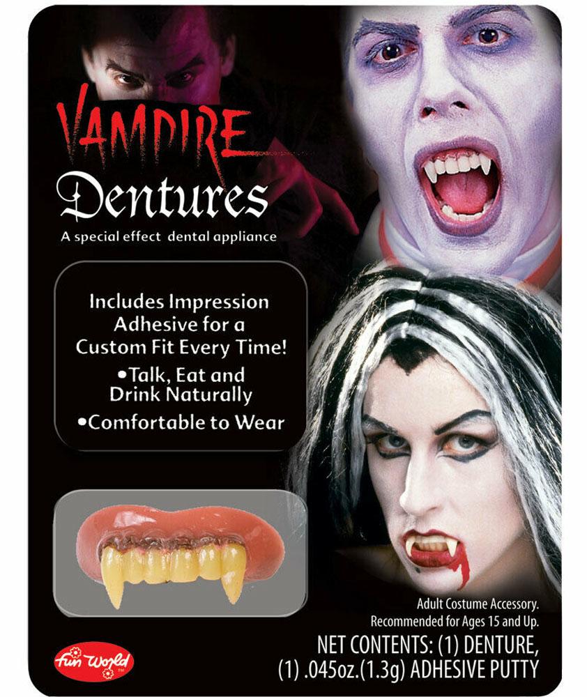 Deluxe Vampire Denture Custom Fit False Teeth Denture by Fun-World 8980-V available in the UK here at Karnival Costumes online party shop