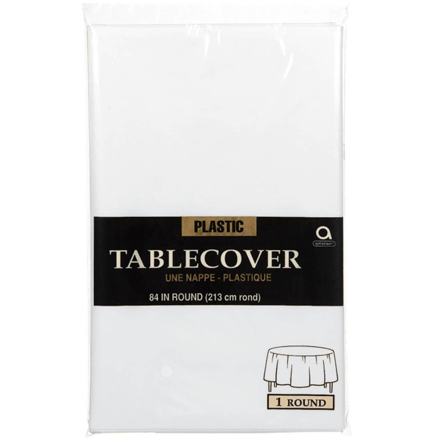 Frosty White Round Plastic Tablecover 2.1m by Amscan 77018-08 available here at Karnival Costumes online party shop