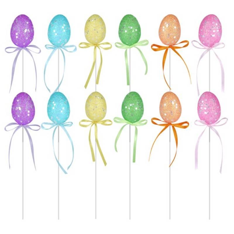 Glitter Easter Egg Picks 21cm long by Henbrandt E21 168 available here at Karnival Costumes online party shop