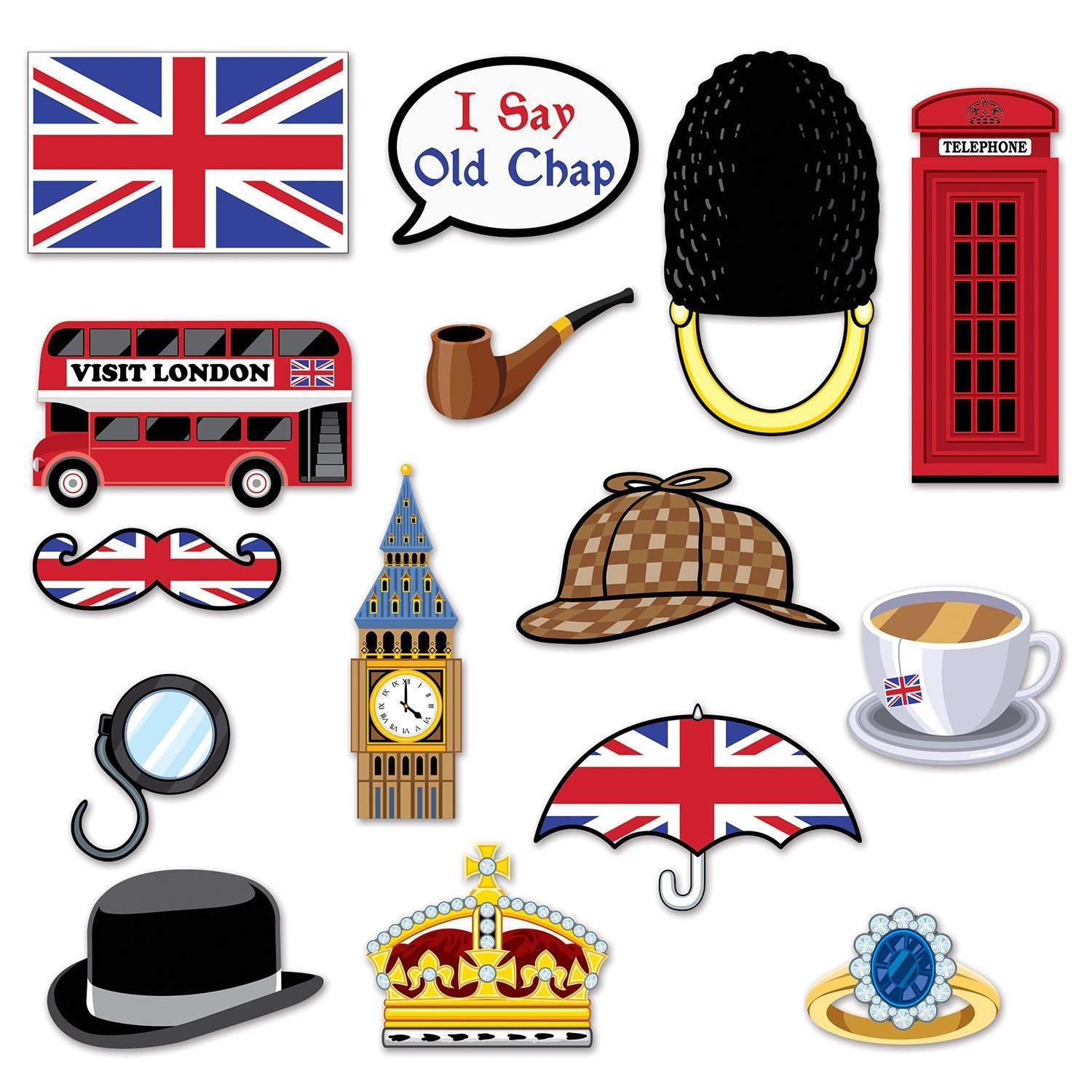 British Photo Booth Props - pk15 by Beistle 59871 available here at Karnival Costumes online party shop