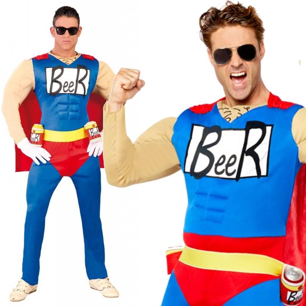 Beer Man Superhero Costume with Muscles and Beer Can Belt by Guirca 80743 available here at Karnival Costumes online party shop
