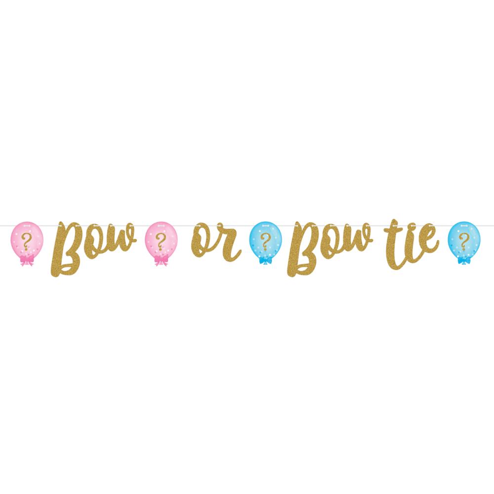 Gender Reveal Bow or Bow Tie Glitter Banner 64" by Creative Converting 336682 available here at Karnival Costumes online party shop