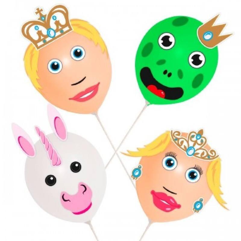 Balloon Kit Novelty Princess Heads pk4 including princesses, unicorn and frog. By Folat 8582 available here at Karnival Costumes online party shop