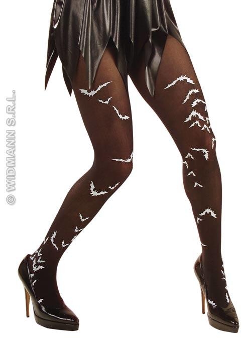 Black Halloween Tights with White Bats