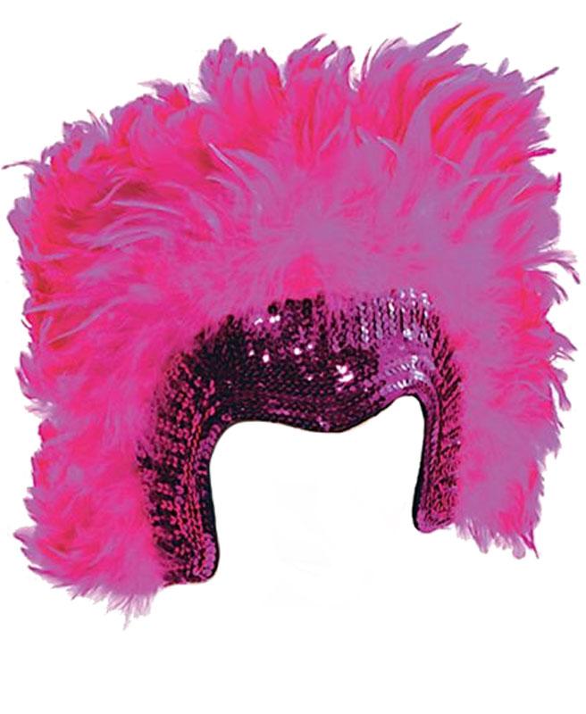 Deluxe Shocking Pink Feather Headress with Pink Sequin Trim