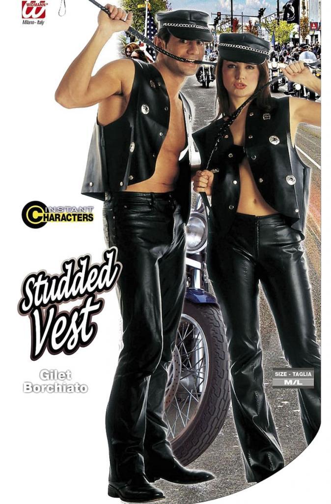 Studded Biker Vest by Widmann of Italy 4308B available in the UK from Karnival Costumes