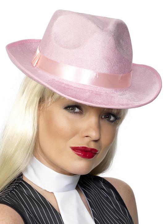 Gangster Hat in Pink Velour