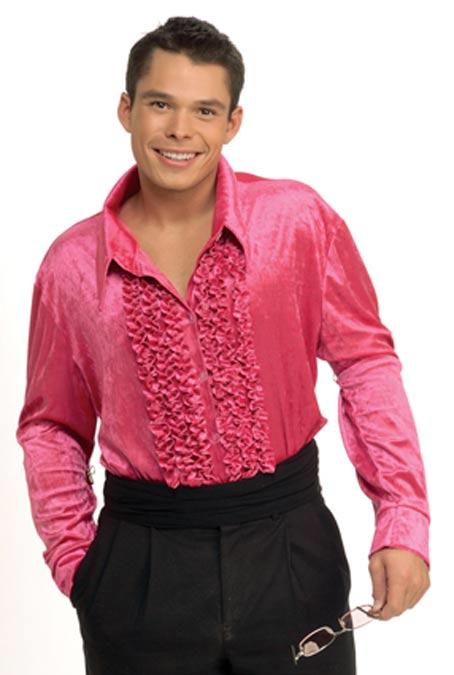 70s Disco Fancy Dress Velvet Shirt - Pink