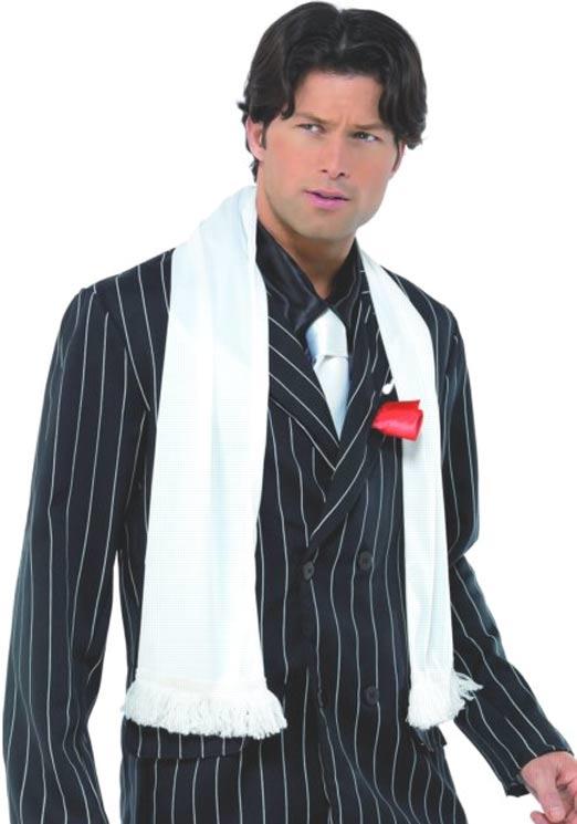 Gentleman's or gangster's white scarf by Smiffys 34936 available here at Karnival Costumes online party shop