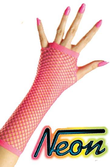 Ladies Gloves - Neon Pink Fishnet Fingerless Gloves