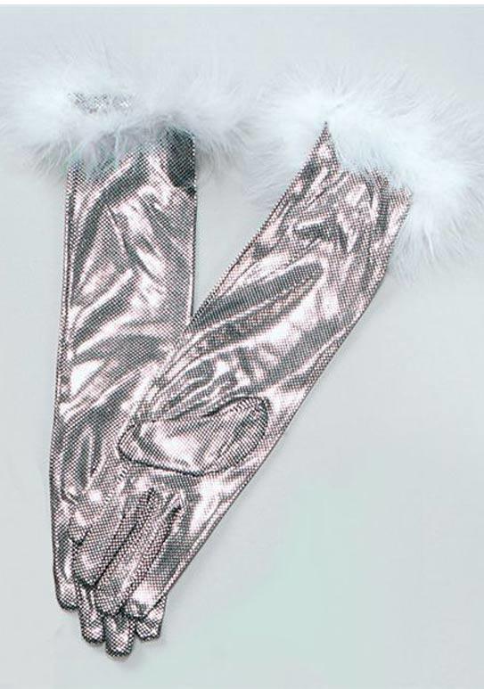 Silver Gloves with Marabou Trim