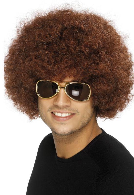 Adult unisex Brown Afro Wig by Smiffy 42016 from a collection of 70s costume wigs available here at Karnival Costumes online party shop