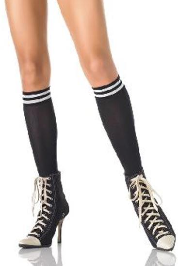 Leg Avenue Black Opaque Knee Hi Socks with Double Striped Top