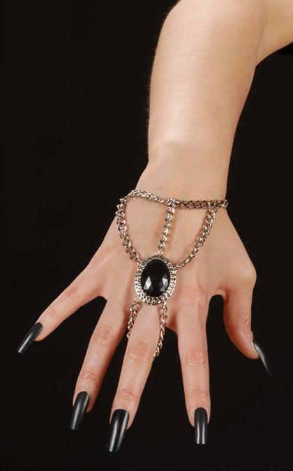 Gothic Wrist Chain with Black Gem Medallion for Halloween by Widmann 7135H available from a large selectiion here at Karnival Costumes online party shop