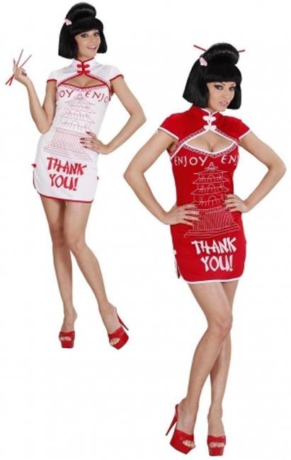 Chinese Takeaway Girl Fancy Dress Costume for Women in RED and sizes small / medium