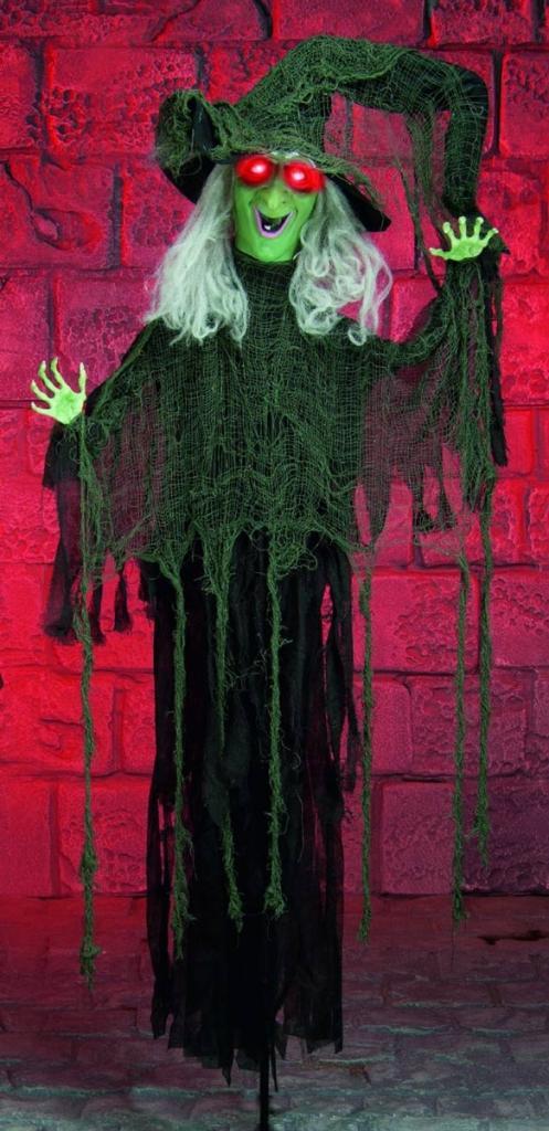 Animated Green Faced Witch with Light-up Eyes from Karnival Costumes