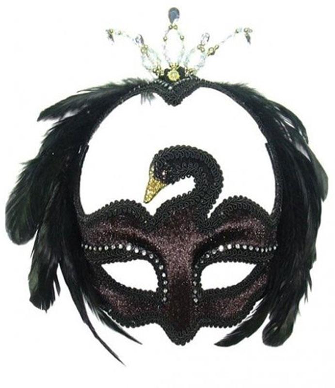 Black Velvet and Feather Swan Mask by Bristol Novelties EM318 available here at Karnival Costumes online party shop