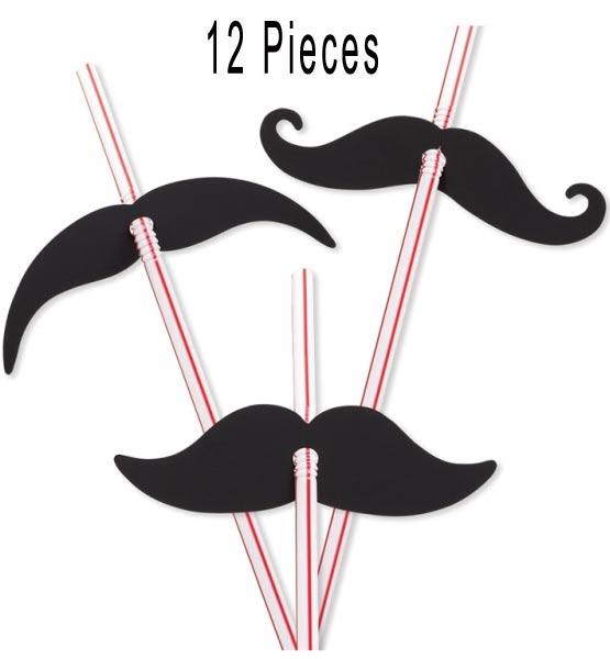 12 Moustache Drinking Straws by Amscan 407819 available at Karnival Costumes