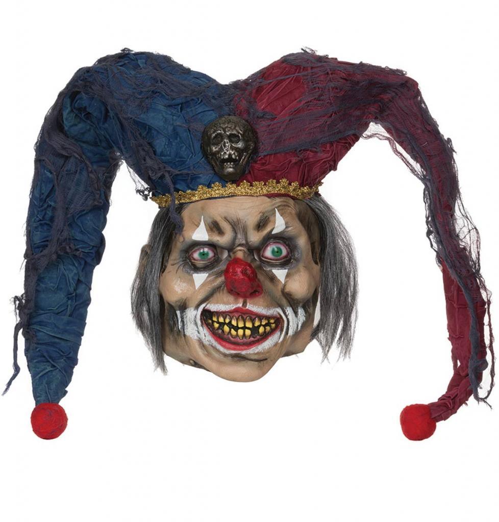Deluxe Deranged Jester Mask with hair and jester's hat. Item: BM470 and available from Karnival Costumes