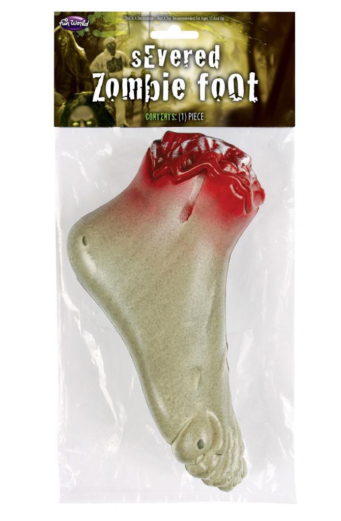 Life Size Severed Zombie Foot by Fun World 91256 and available in the UK from Karnival Costumes online Halloween party shop