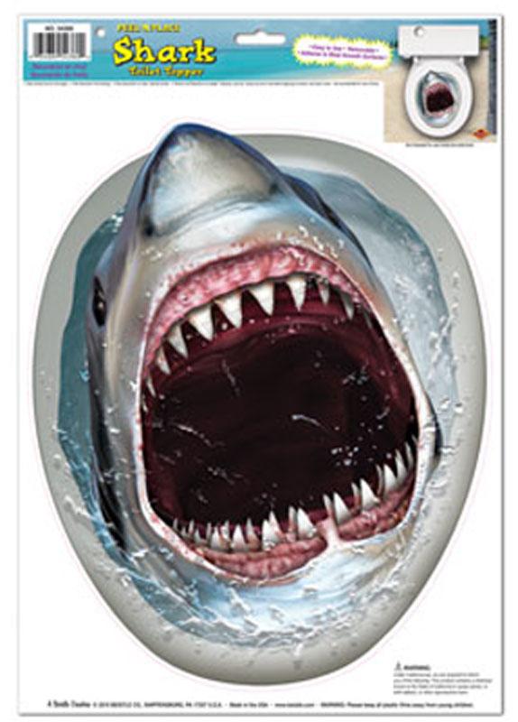 Peel 'n Place Shark Toilet Seat Topper by Beistle 54360 and available in the UK from Karnival Costumes