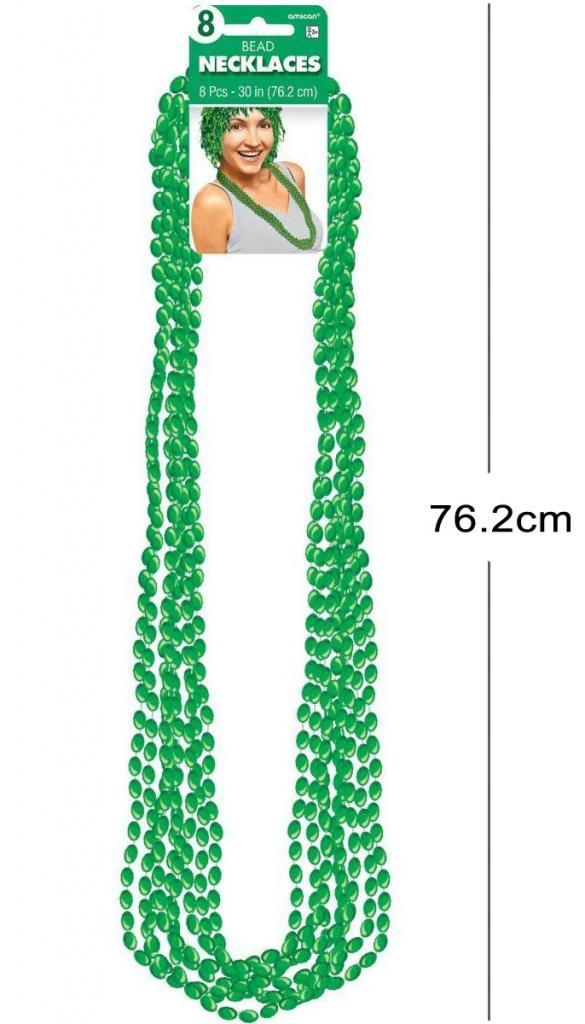 Pack of 8, 76.2cm long Green Party Beads by Amscan 395444.03 and available in the UK from Karnival Costumes online party shop
